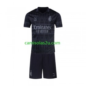 Camisolas de futebol AC Milan Criança Equipamento Quarto Preto 2023/24 Manga Curta